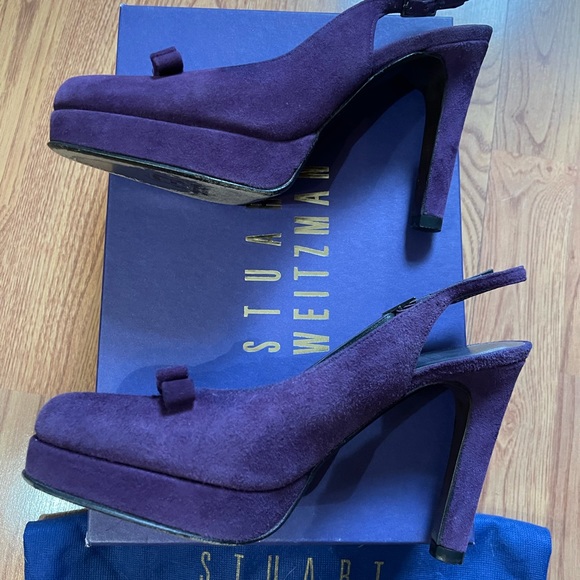 Plum suede Stuart Weitzman platform slingback heels - Picture 4 of 7